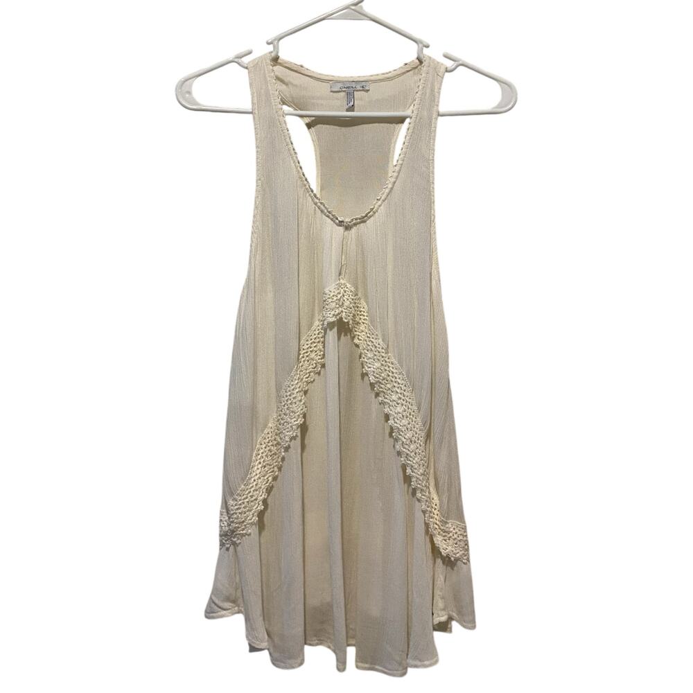 O’Neill Racerback Tank Top Medium Cream White Lace Flowy Cottage Boho Beachy